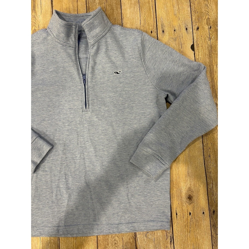 Vineyard Vines 1/4 Zip Pullover Light Blue/White Striped Boys Sz Lg Whale Logo - Picture 3 of 11